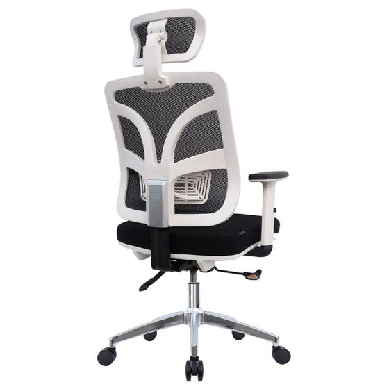 Imagem de Cadeira Ergonômica Escritório Ajustável NR17 Reclinável de Tela Home Office  Corrige Postura Top Seat - Branca e Preta