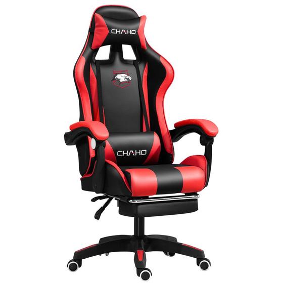 Imagem de Cadeira Escritório Gamer C/ Massageador Racer Ergonômica Reclinável Giratória Estofado Couro Apoio de pés