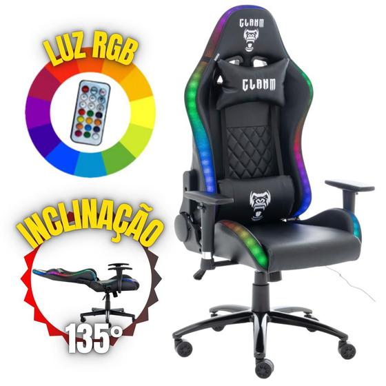 Imagem de Cadeira Escritório Gamer Para Jogos Com Luz de LED RGB de Alto Conforto Para Horas de Jogos Com Almofadas ergonômicas