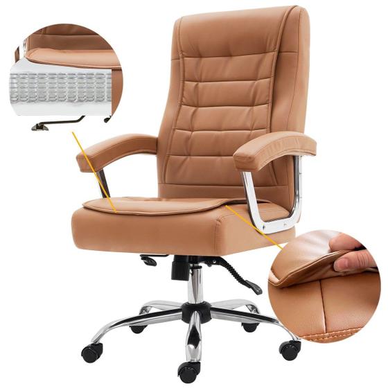 Imagem de Cadeira Escritório Munique Big Presidente Caramelo Mola Ensacada Base Giratória Altura Ajustável