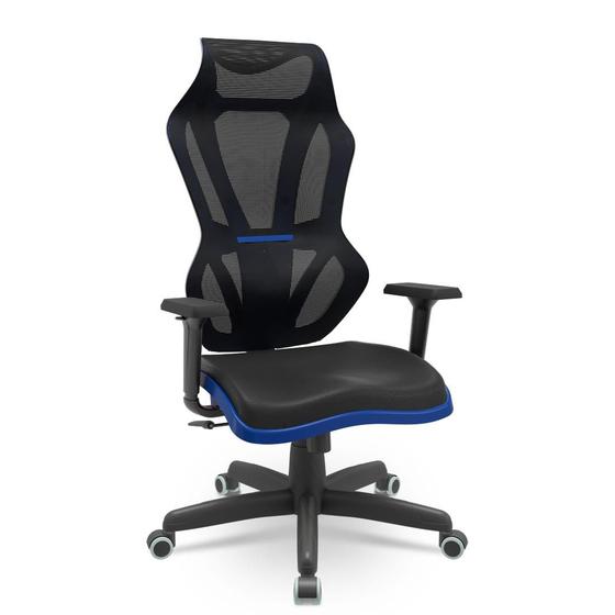 Imagem de Cadeira Escritório Presidente Gamer Vizon DZ Plaxmetal Relaxsystem Preta/Azul