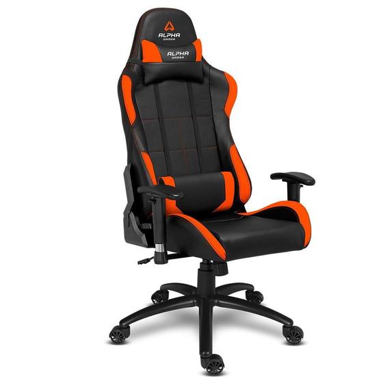 Imagem de Cadeira Gamer Alpha Gamer Vega, Até 150Kg, Cilindro de Gás 4,  Braço Ajustável, Preto e Laranja