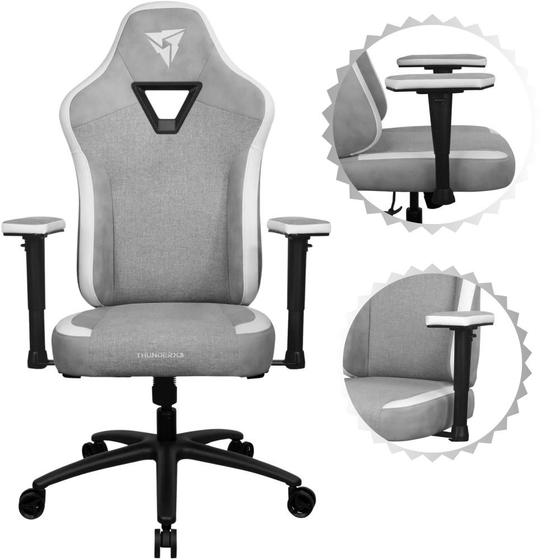 Imagem de Cadeira Gamer Cor Cinza Ergonômica Escritório Apoio de Braço  Almofadado Apoio Almofadas Pescoço/Lombar Reclinável 135 Graus