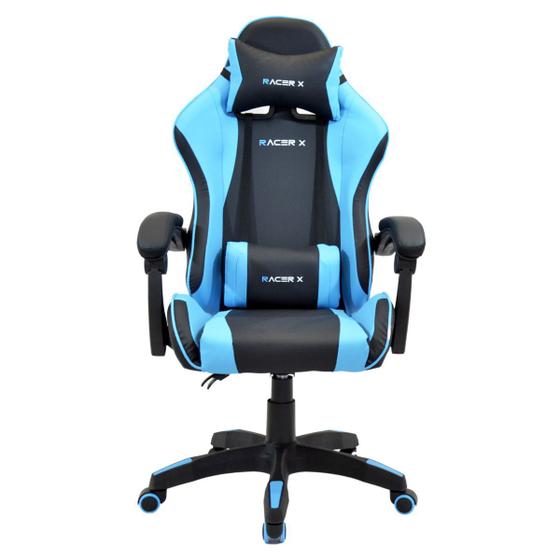 Imagem de Cadeira Gamer de Escritório Azul Claro Reclinável Ergonômica Racer X Comfort