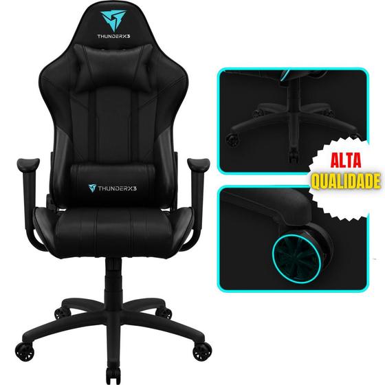 Imagem de Cadeira Gamer de Jogos ThunderX3 EC3 Com Rodinhas, Inclinação Regulável e Altura Ajustável Suporta 120kg Preta
