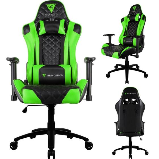 Imagem de Cadeira Gamer de Jogos ThunderX3 Tgc12 Com Rodinhas, Inclinação Regulável e Altura Ajustável Suporta 120kg Verde