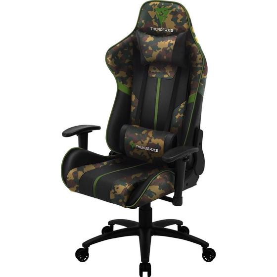 Imagem de Cadeira Gamer E De Escritório Ergonômica ThunderX3 Bc3 Verde Militar Camuflada Suporta Até 120kg