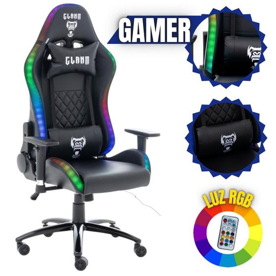 Imagem de Cadeira Gamer Escritório Clanm com Luzes de Led Rgb de Alto Conforto em material sintético Suporta até 150kg