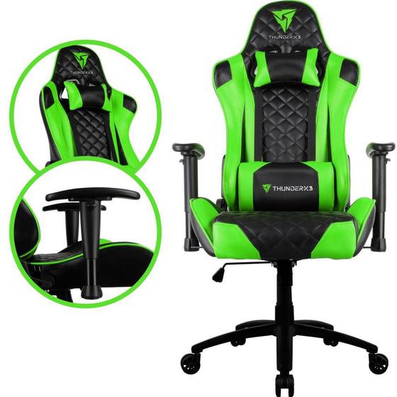 Imagem de Cadeira Gamer Escritório ThunderX3 Tgc12 Encosto Reclinável material sintético de Alta Qualidade Cor Verde
