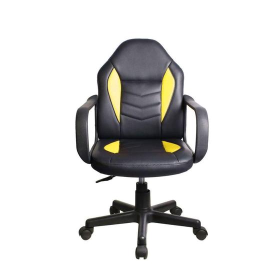 Imagem de Cadeira Gamer Infantil em Couro PVC Pelegrin PEL-9354 Preto com Amarelo