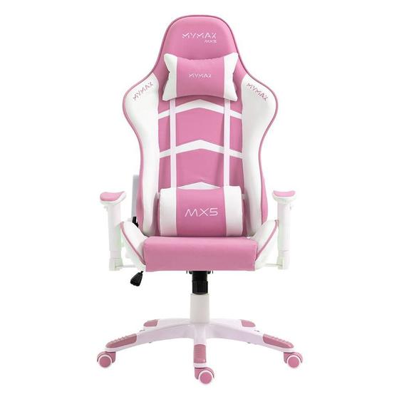 Imagem de Cadeira Gamer Mymax MX5, Até 150Kg, com Ajuste de altura, Giratória, Branco e Rosa - MGCH-MX5/PK 