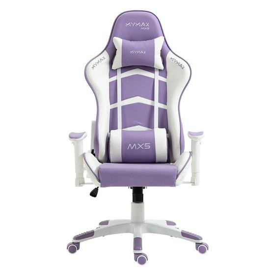 Imagem de Cadeira Gamer Mymax MX5, Até 150Kg, com Ajuste de altura, Giratória, Branco e Roxo - MGCH-MX5/PRWH