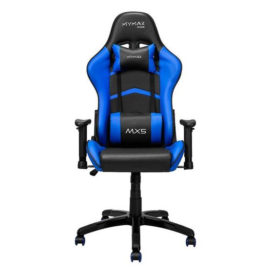 Imagem de Cadeira Gamer Mymax MX5, Até 150kg, Com Almofadas, Reclinável, Descanso de Braço 2D, Preto e Azul - MGCH-MX5/BL