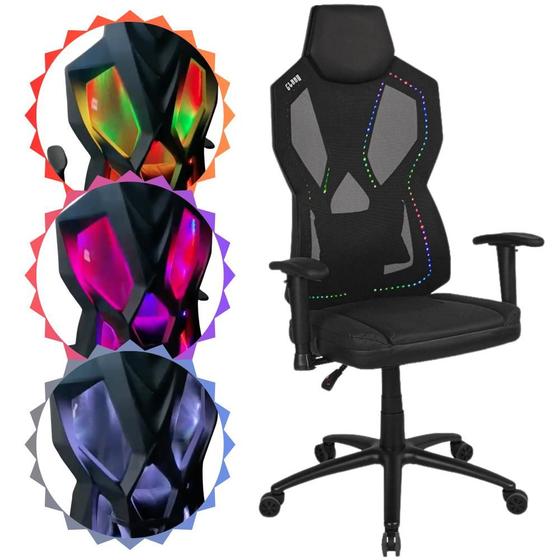 Imagem de Cadeira Gamer Skaly Clanm Ergonômica Apoio de Braço e Base Ajustáveis  Com 3 Modos de Iluminação Rgb Suporta Até 136Kg Alto Conforto