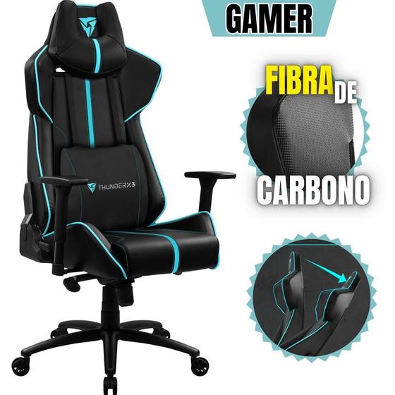 Imagem de Cadeira Gamer ThunderX3 Bc7 XXL de Tecido Respirável Alto Conforto Com Regulagem da Base de Metal e Com Apoio de Almofadas Ergonômicas para Pescoço e Lombar