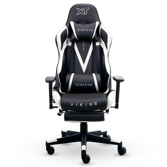 Imagem de Cadeira Gamer XT Racer Viking Series, Até 120kg, Com Almofadas e Apoio de Pés, Reclinável, Descanso de Braço 3D, Preto e Branco - XTR-022