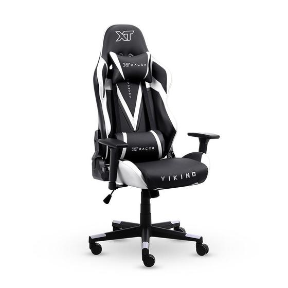 Imagem de Cadeira Gamer XT Racer Viking Series, Até 120Kg, Com Almofadas, Reclinável, Descanso de Braço 3D, Preto e Branco - XTR-021