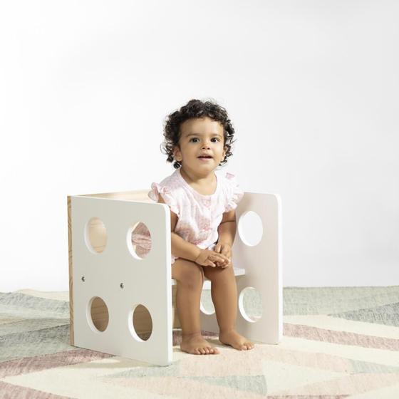 Imagem de Cadeira Infantil Cubo Montessoriano Natural/Branco - Casatema