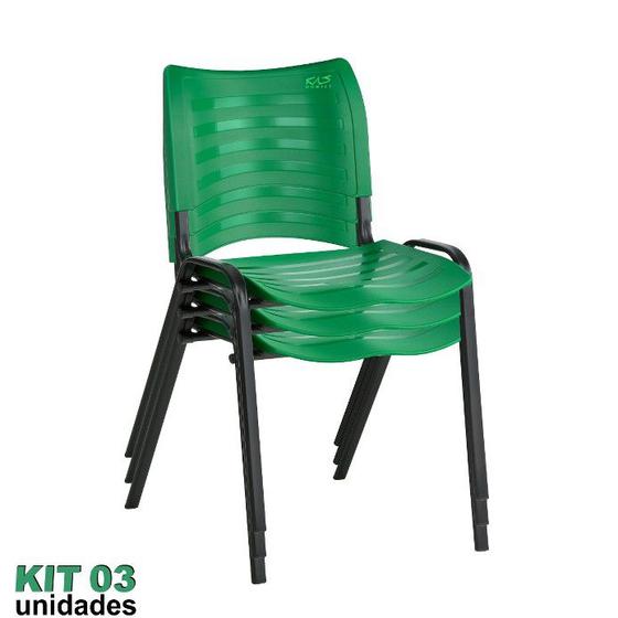 Imagem de Cadeira ISO Plástica (Kit 03) Para Igrejas, Sorveterias, Restaurante - VERDE - KASMOBILE
