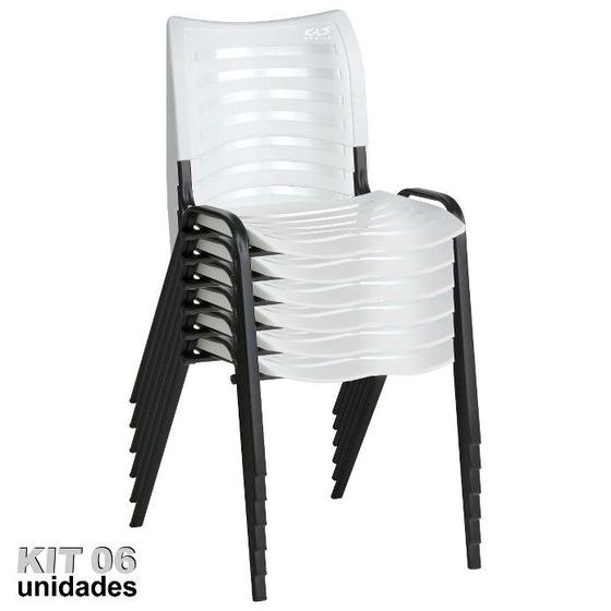 Imagem de Cadeira ISO Plástica (Kit 06) Para Igrejas, Sorveterias, Restaurante - BRANCA - KASMOBILE