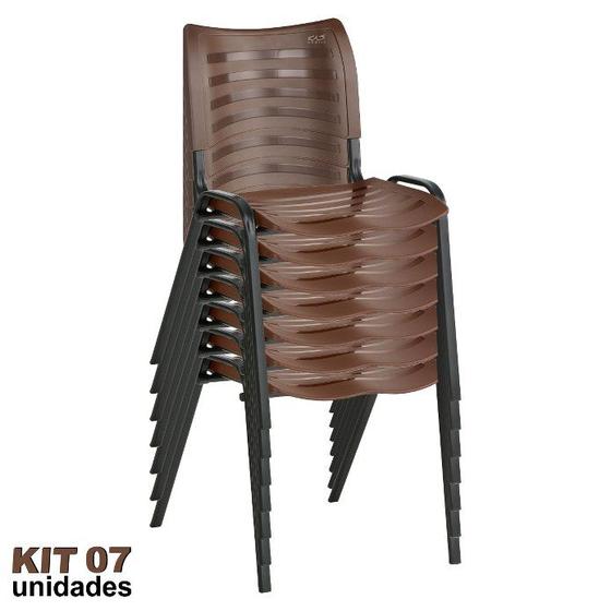Imagem de Cadeira ISO Plástica (Kit 07) Para Igrejas, Sorveterias, Restaurante - MARROM - KASMOBILE