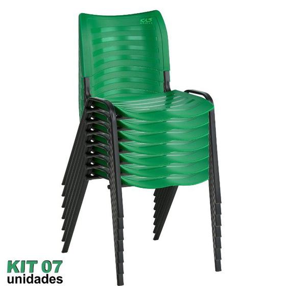 Imagem de Cadeira ISO Plástica (Kit 07) Para Igrejas, Sorveterias, Restaurante - VERDE - KASMOBILE
