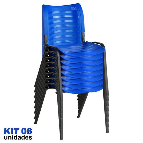 Imagem de Cadeira ISO Plástica (Kit 08) Para Igrejas, Sorveterias, Restaurante - AZUL - KASMOBILE