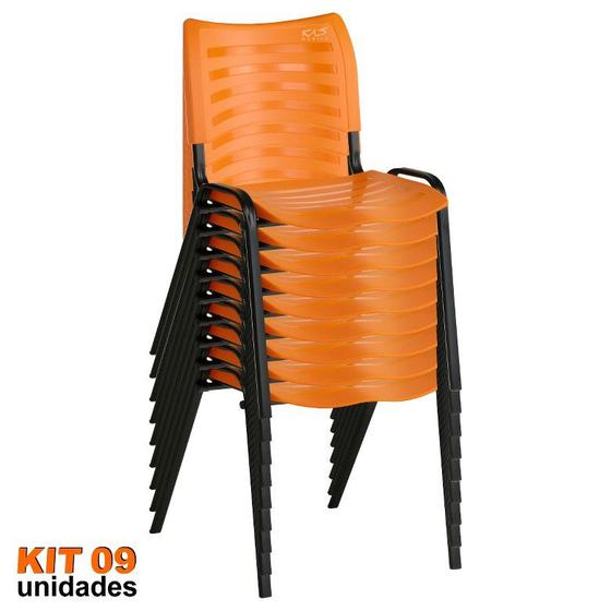 Imagem de Cadeira ISO Plástica (Kit 09) Para Igrejas, Sorveterias, Restaurante - LARANJA - KASMOBILE