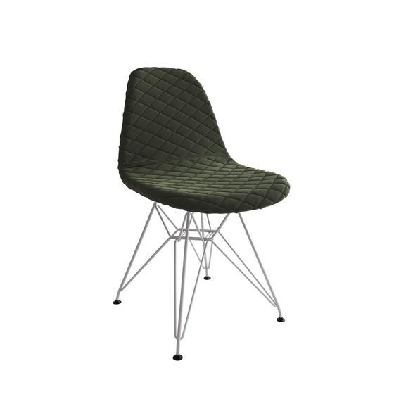 Imagem de Cadeira Jantar Estofada Verde Eames Base Ferro Branco