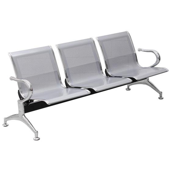 Imagem de Cadeira Longarina Aeroporto Metálica Cromada 3 Lugares Sem Estofado