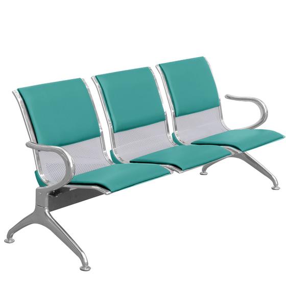 Imagem de Cadeira Longarina Cromada 3 Lugares com Estofado