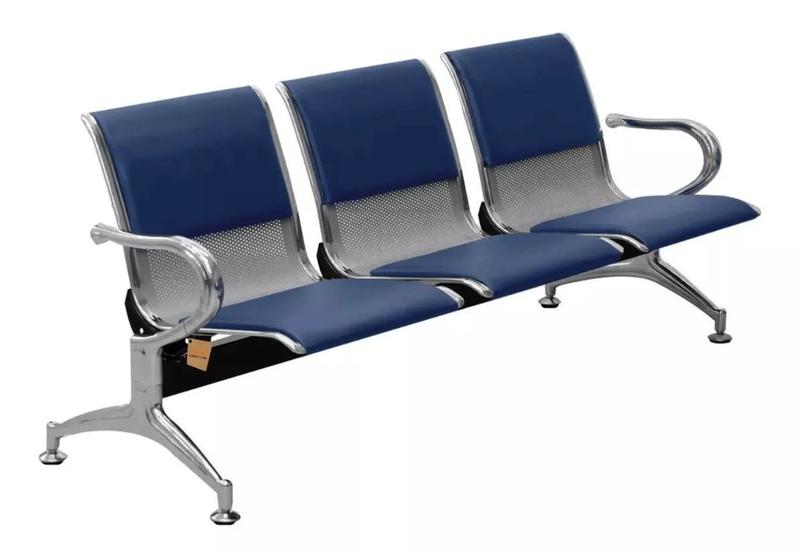 Imagem de Cadeira Longarina Tipo Aeroporto 3 Lugares Com Estofado Azul