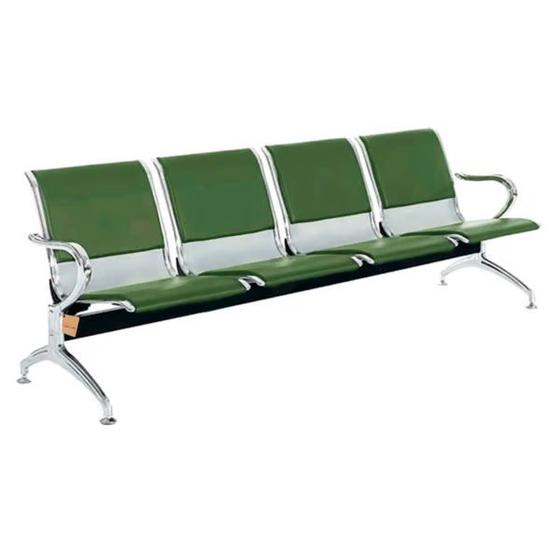 Imagem de Cadeira Longarina Tipo Aeroporto 4 Lugares Cromada Estofado Verde