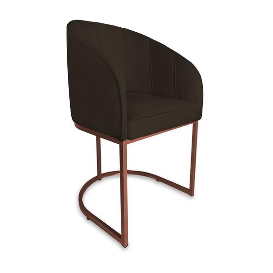 Imagem de Cadeira Mia Sala de Jantar Suede Marrom Base Cobre - Vallisa Decor