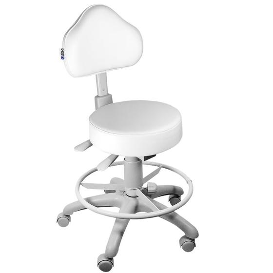 Imagem de Cadeira Mocho Branco Ergonômico Base Cinza Com Aro - ULTRA Móveis