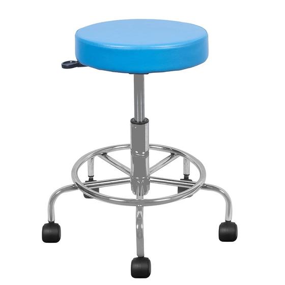 Imagem de Cadeira Mocho Cromada azul turquesa apoio para os pes estetica regulagem de altura a gas