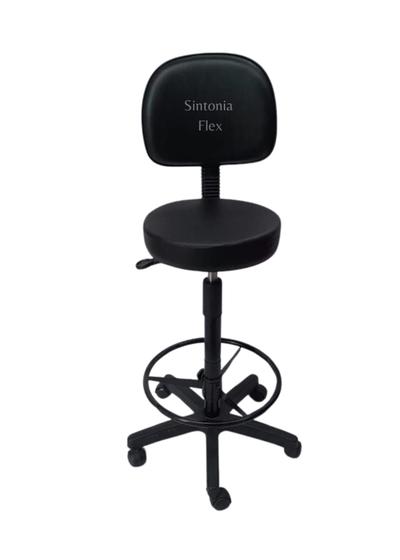 Imagem de Cadeira mocho encosto secretaria com aro com base de rodízio  para recepção mercado balcão corano preto