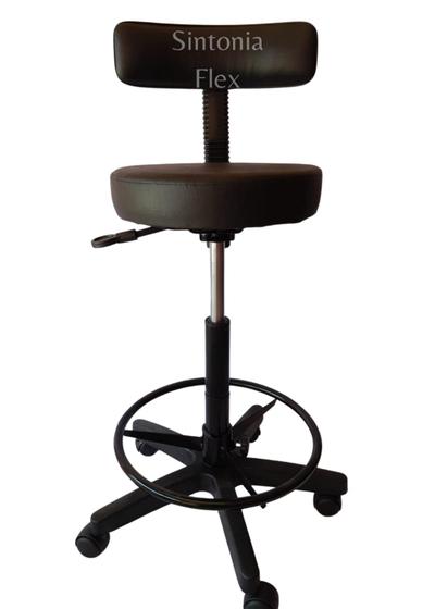 Imagem de Cadeira mocho  secretaria caixa alta podologo com aro e base de rodízio pra recepçao balcao mercado corano preto