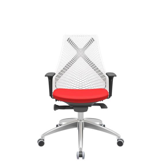 Imagem de Cadeira Office Bix Tela Branca Assento Aero Vermelho Autocompensador Base Alumínio 95cm - 64001