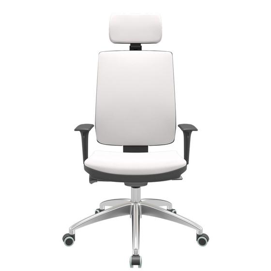 Imagem de Cadeira Office Brizza Soft Vinil Branco Autocompensador Com Encosto Cabeça Base Aluminio 126cm - 63474