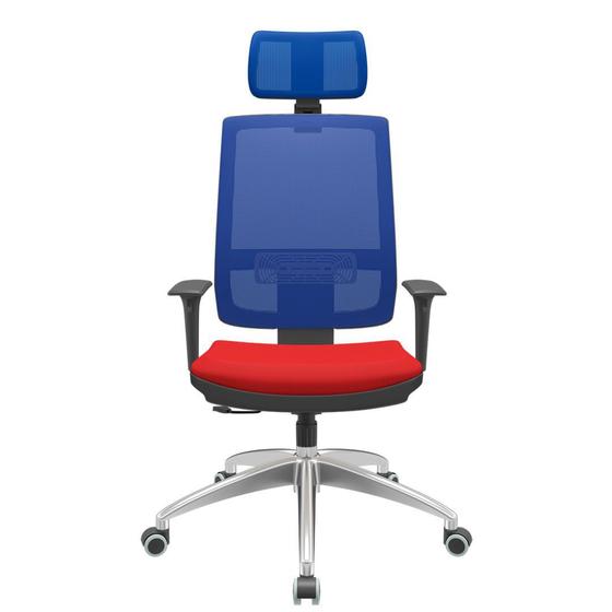 Imagem de Cadeira Office Brizza Tela Azul Com Encosto Assento Aero Vermelho RelaxPlax Base Aluminio 126cm - 63558