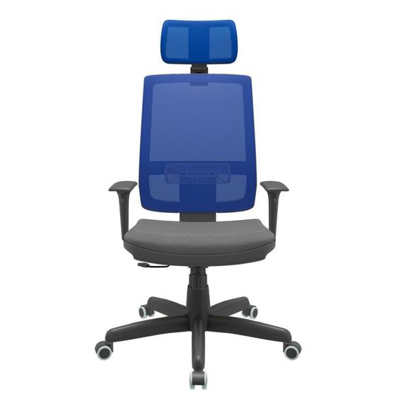 Imagem de Cadeira Office Brizza Tela Azul Com Encosto Assento Poliester Cinza RelaxPlax Base Standard 126cm - 63653