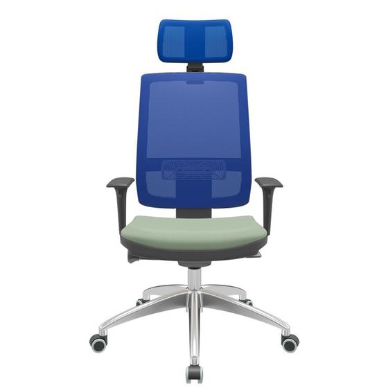 Imagem de Cadeira Office Brizza Tela Azul Com Encosto Assento Vinil Verde Autocompensador 126cm - 63163