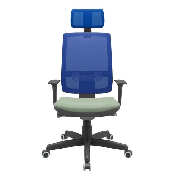 Imagem de Cadeira Office Brizza Tela Azul Com Encosto Assento Vinil Verde Autocompensador Base Standard 126cm - 63413