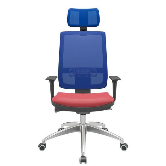 Imagem de Cadeira Office Brizza Tela Azul Com Encosto Assento Vinil Vermelho Autocompensador 126cm - 63126