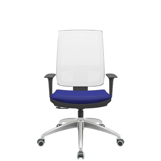 Imagem de Cadeira Office Brizza Tela Branca Assento Aero Azul RelaxPlax Base Aluminio 120cm - 63843