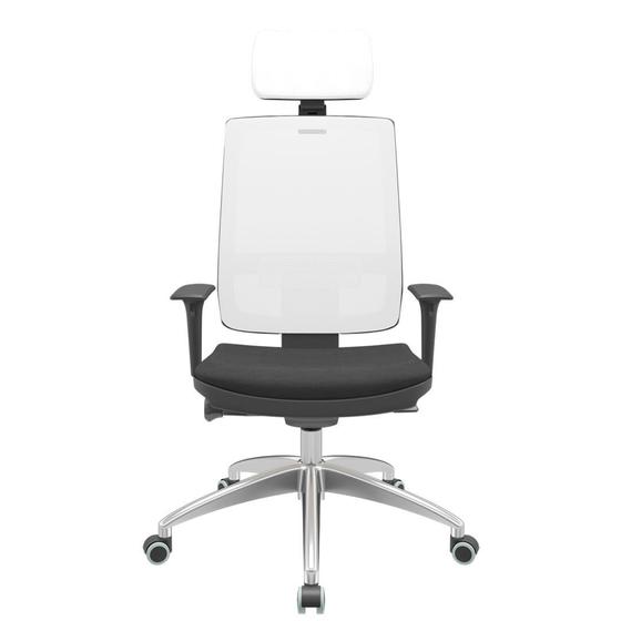 Imagem de Cadeira Office Brizza Tela Branca Com Encosto Assento Poliéster Preto Autocompensador 126cm - 63270