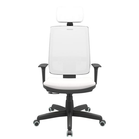 Imagem de Cadeira Office Brizza Tela Branca Com Encosto Assento Vinil Branco RelaxPlax Base Standard