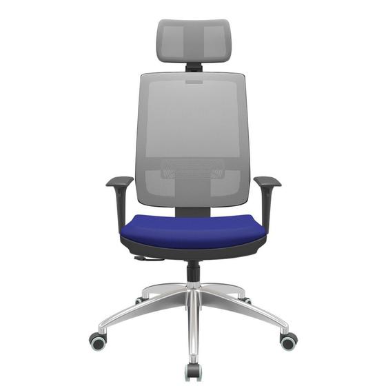 Imagem de Cadeira Office Brizza Tela Cinza Com Encosto Assento Aero Azul RelaxPlax Base Aluminio 126cm - 63586