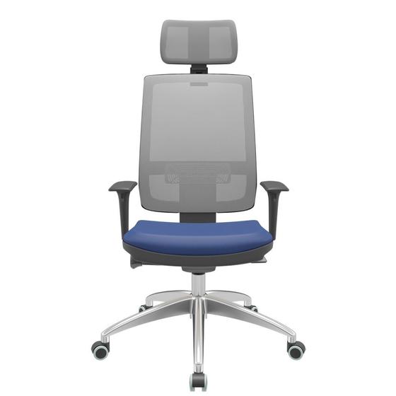 Imagem de Cadeira Office Brizza Tela Cinza Com Encosto Assento Vinil Azul Autocompensador 126cm - 63190